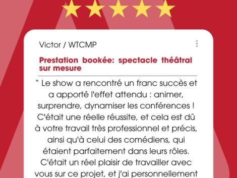 Un immense merci à notre client pour sa confiance et pour ce témoignage qui nous touche particulièrement. ❤️
Et bravo aux comédiens, dont l’engagement et le...